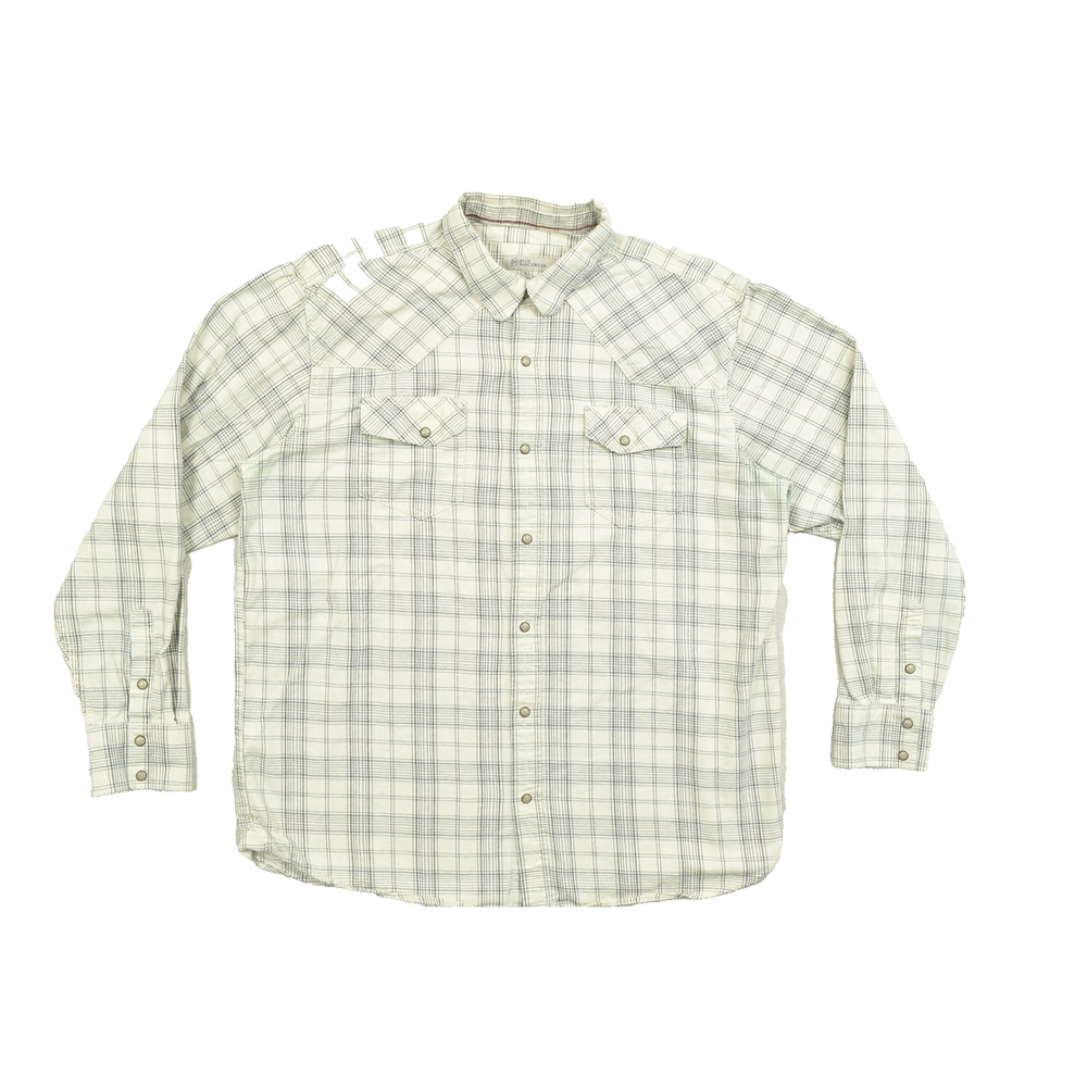 Blue Ranchwear Men's XL Western Pearl Snap Shirt Cream Plaid Long Sleeve Cotton